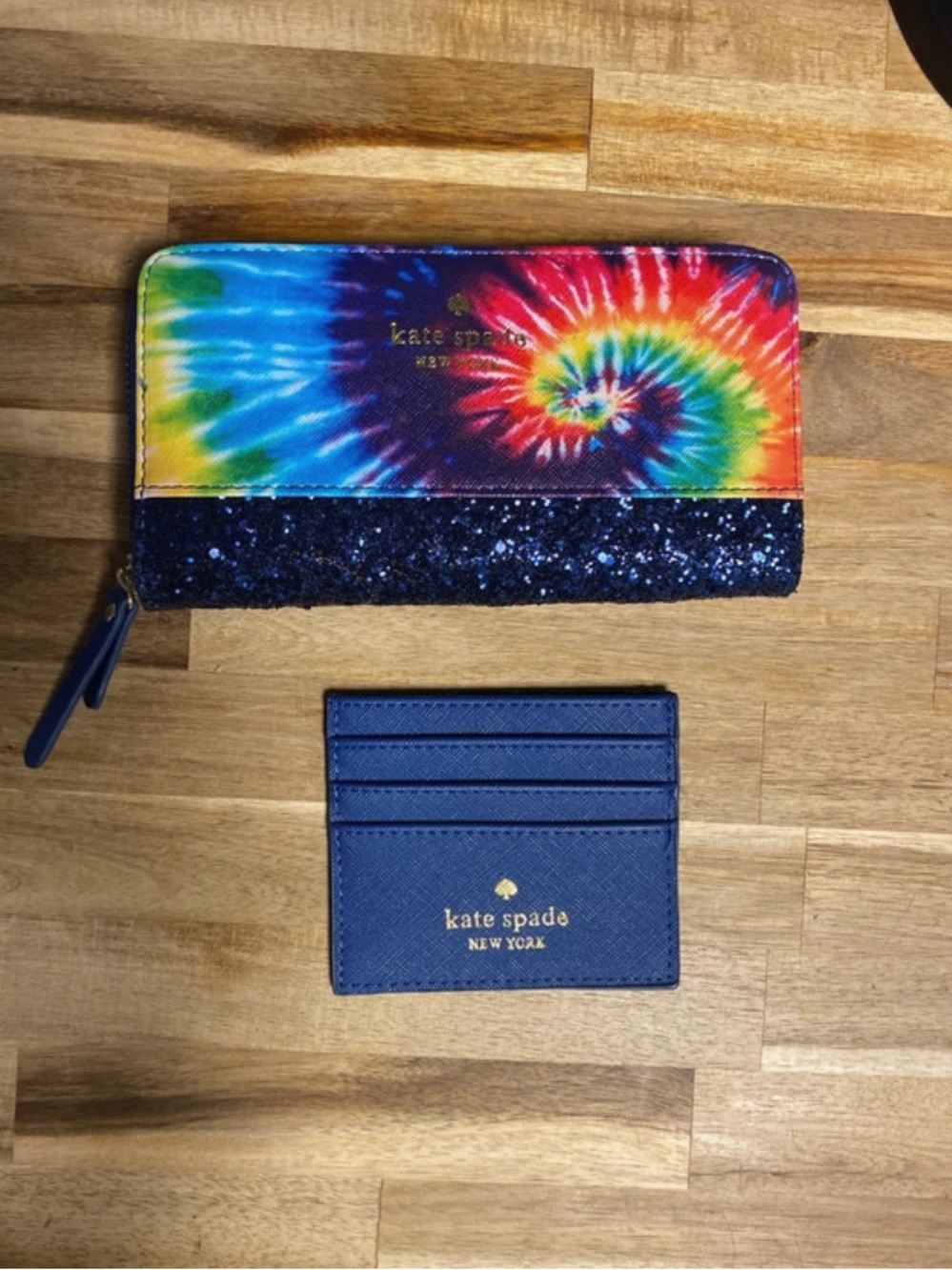 Kate Spade Greta Court Tie-Dye Wallet and Card Holder- Blue Glitter